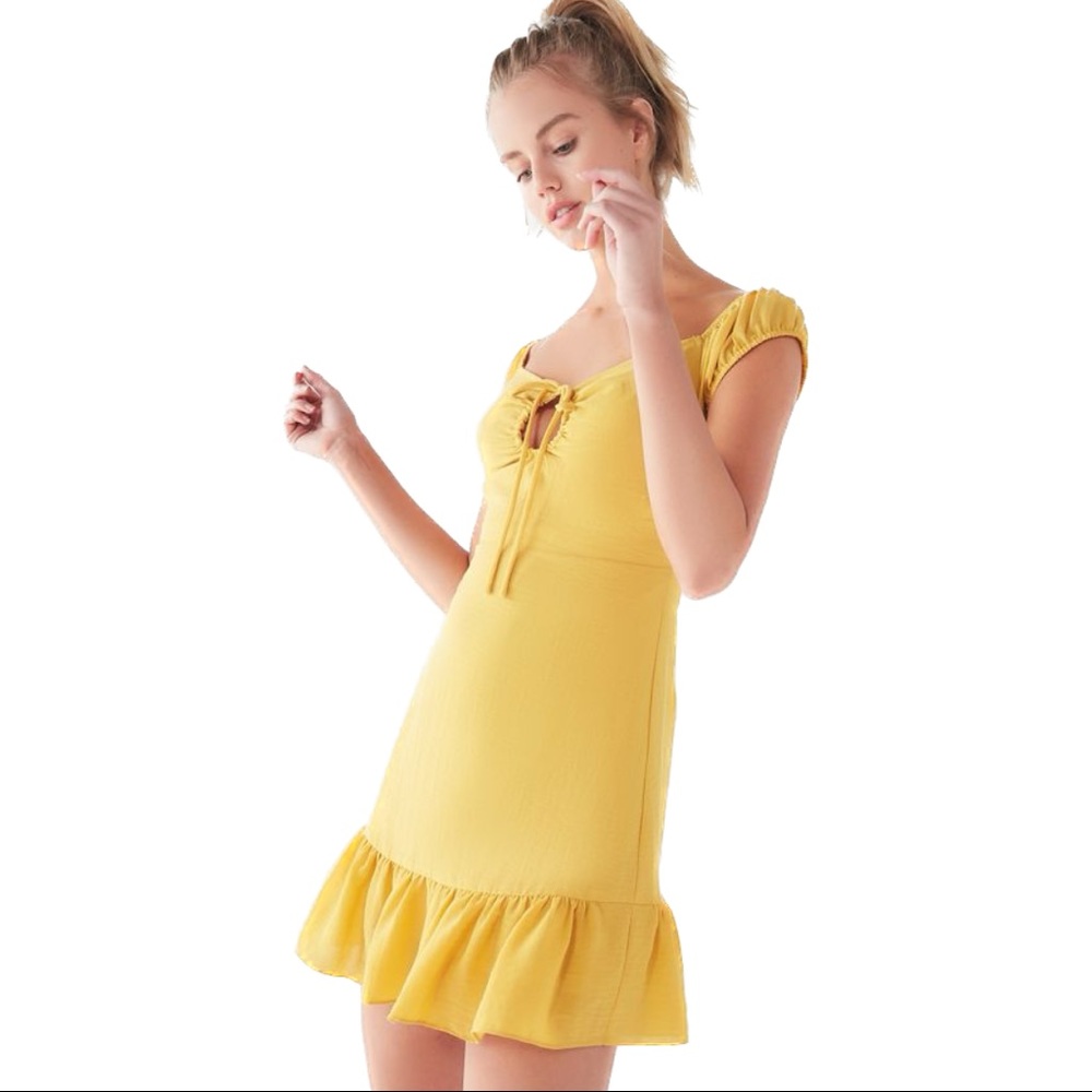 UO Tie-Front Sweetheart Ruffle Mini Dress